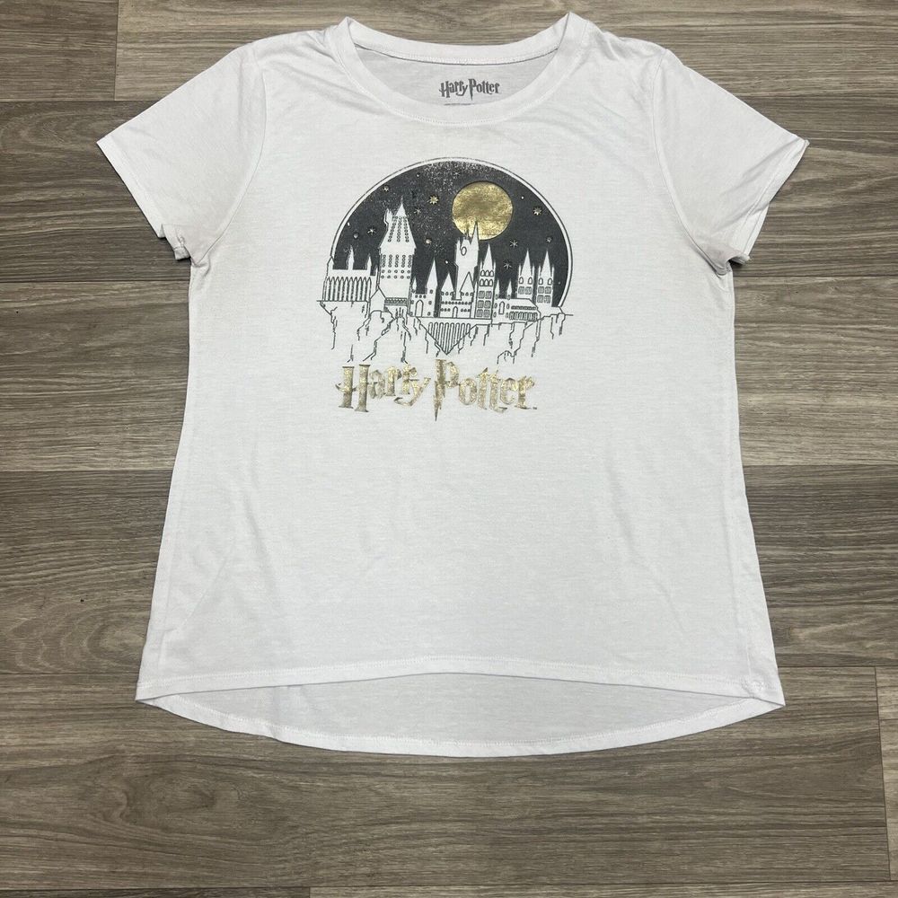 Harry‎ Potter T Shirt Women 2XL XXL Fit L White Black Gold Witch Bling Studded